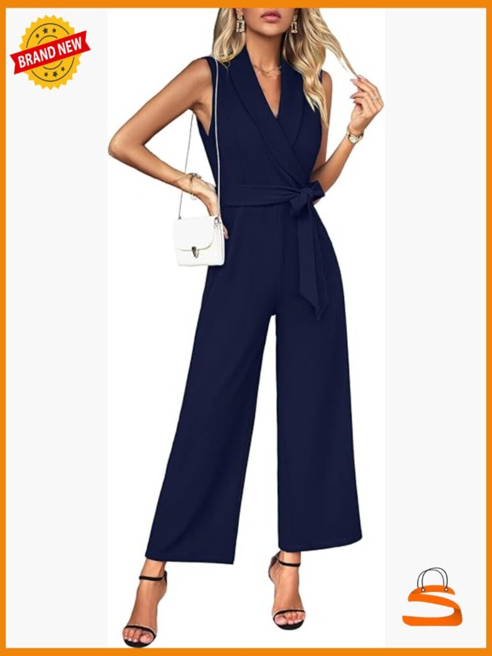 Sleeveless V Neck Formal Romper Jumpsuit with Belt for Work